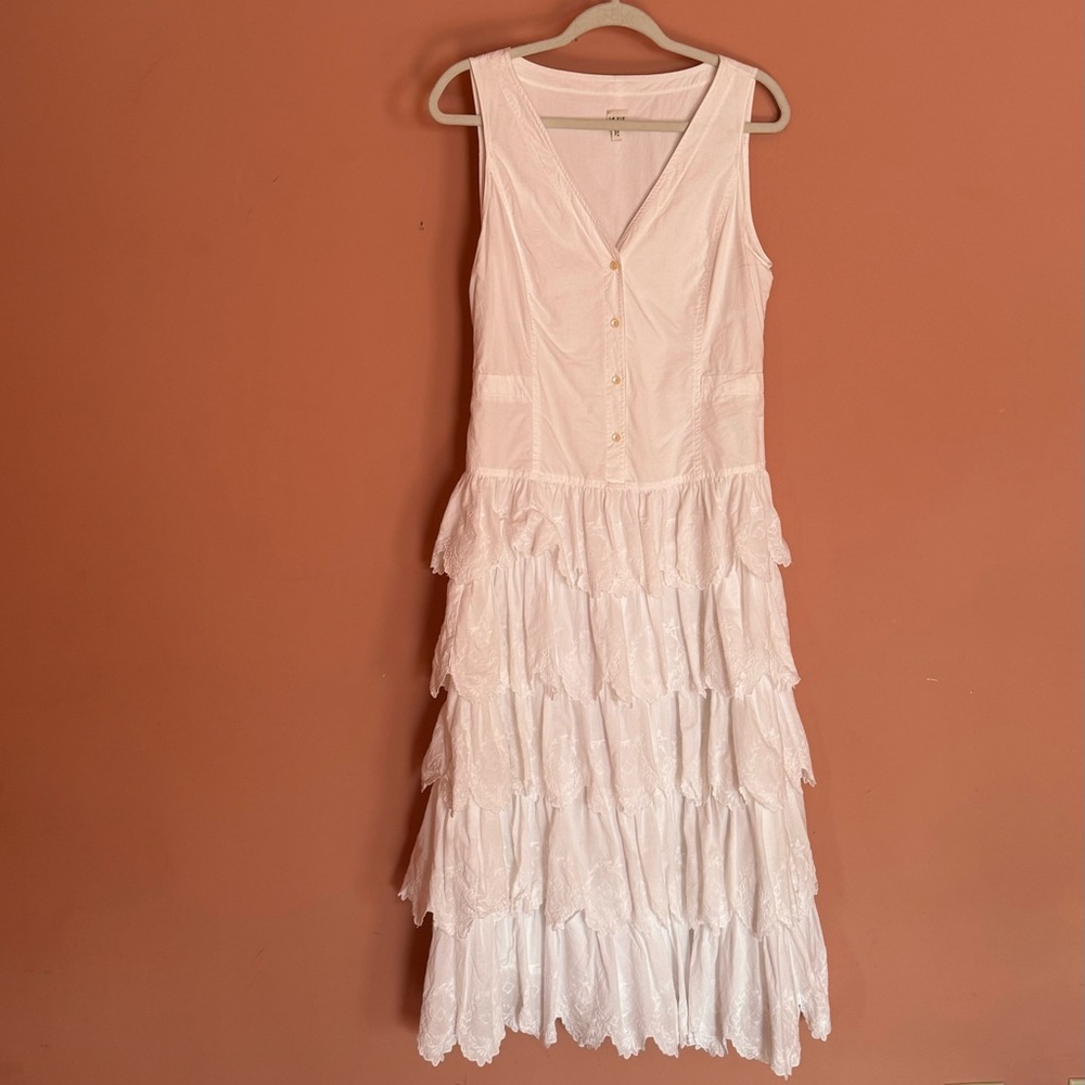 La Vie by Rebecca Taylor Multi-Tier Maxi Dress In White. Size Medium